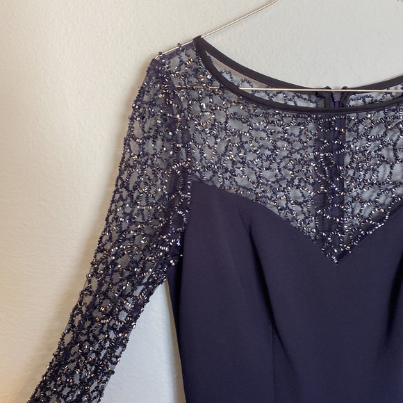 ML Monique Lhuillier Womens Size 2 Navy Blue Sequin Maxi Formal Ball Gown Dress - Picture 2 of 15